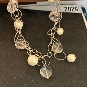 White House Black Market Silver Necklace with Pearls and Clear Accents